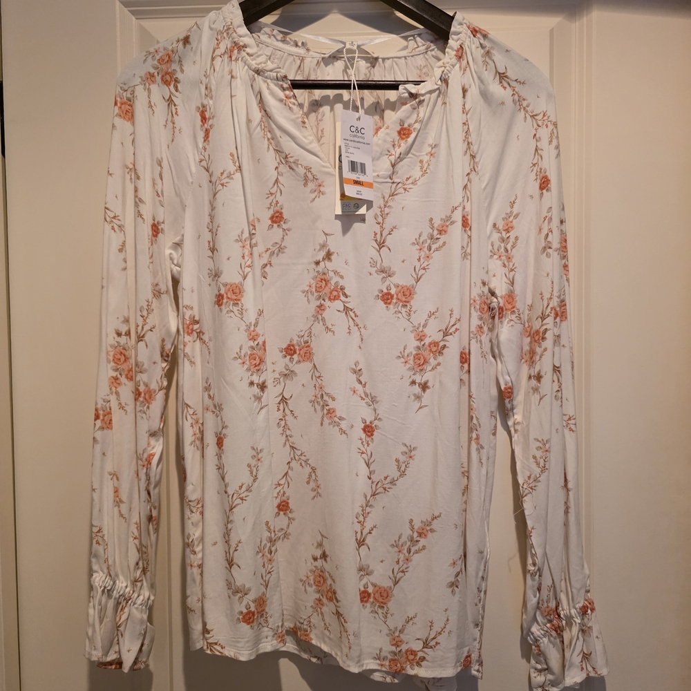 C&C California Women's Floral Blouse - White and Orange